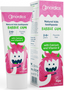 Дитяча зубна паста Nordics Kids Bubble Gum, 50 мл (зі смаком жувальної гумки, від 2 до 6 років)