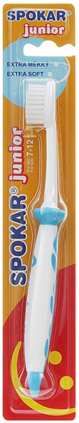 Детская зубная щетка Spokar 3433 Junior, Extra Soft, ручка - бело-голубая, щетина - бело-голубая (от 7 до 12 лет)