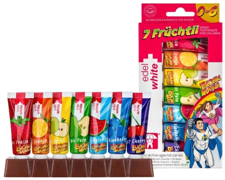 Дитяча зубна паста Edel+White 7 фруктів, 7х9,4 мл, 65 мл (7640131975322)