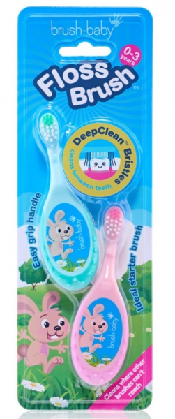 Детская зубная щетка Brush-baby Flossbrush, Pink-Teal (от 0 до 3 лет) 2 шт