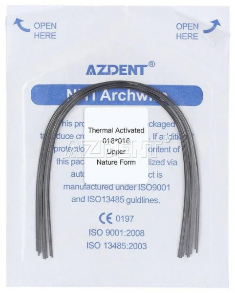 Дуги Azdent Niti thermal activated, 0.16x0.16 (10 шт) Natural Form