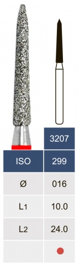 Бор алмазный Microdont 3207F, конус (конусное окончание), 1.6 мм, красный