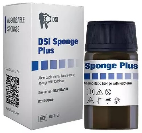 Гемостатическая губка с йодоформом DSI Sponge Plus (10х10х10 мм)