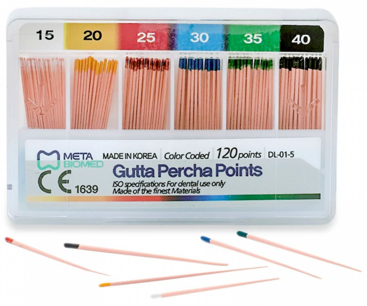 Гуттаперчевые штифты, конусность 02 (Meta Biomed) 120 шт