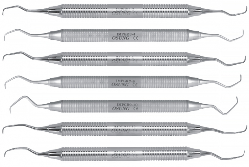 IMPGR-SET (Osung) Кюрета Gracey, імплантологічний набір – 7 шт (двостороння, металева ручка)