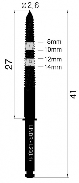Фреза хирургическая Osung Lindeman, LINDR-L26, d - 2,6 мм, L - 27 мм, градуированная 8-10-12-14