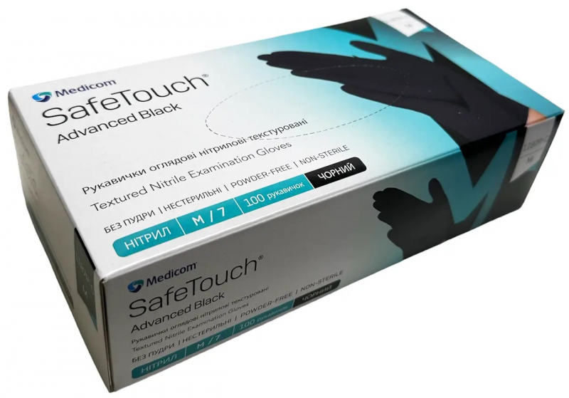 SafeTouch Advanced Black, 1187P, 3,5 г (Medicom) Рукавички оглядові нітрилові текстуровані без пудри н/с, 50 ​​пар