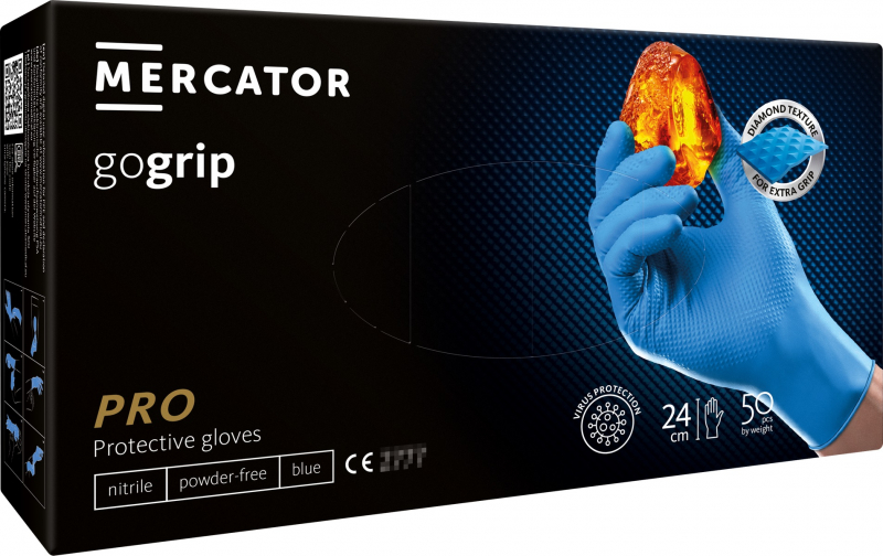 Перчатки нитриловые Mercator Medical Ideall Nitrile Grip + Blue Gogrip, 25 пар (без пудры)