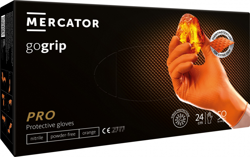 Перчатки нитриловые Mercator Medical Ideall Nitrile Grip + Orange Gogrip, 25 пар (без пудры)