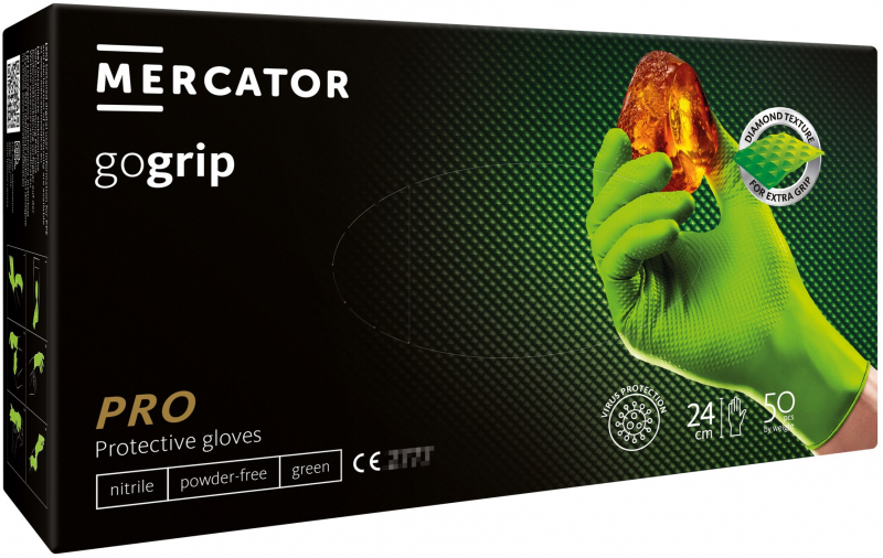 Перчатки нитриловые Mercator Medical Ideall Nitrile Grip Green Gogrip, 25 пар (без пудры)