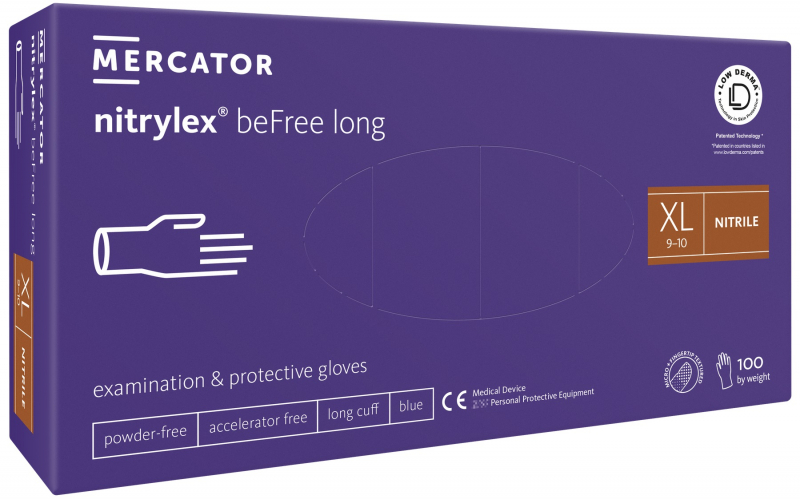 Перчатки нитриловые Mercator Medical Nitrylex Be Free Long, 50 пар