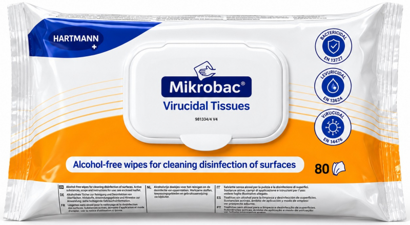 Mikrobac Virucidal Tissues (BODE) Дезинфекционные салфетки без спирта, 80 шт