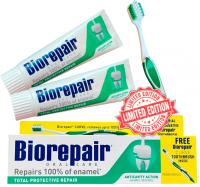 Набір Biorepair Абсолютний захист та відновлення (2 Пасти 2х75 ml) + ПОДАРУНОК Зубна щітка, Medium (8017331079324)