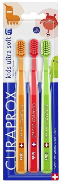 Набір дитячих зубних щіток Curaprox Ultrasoft, d - 0,09 мм (4-12 років, 3 шт)