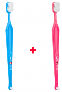 Набір Paro M39 для пари (Paro Swiss) зубні щітки середньої жорсткості рожева та блакитна