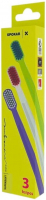Набор зубных щеток Spokar 3429 X Super Soft, ручка - зеленая,белая,фиолетовая, щетина - голубая,розовая,белая (3 шт)