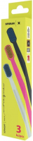 Набір зубних щіток Spokar 3429 X Ultra Soft, ручка - чорна, рожева, біла, щетина - блакитна, жовта (3 шт)