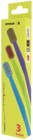 Набір зубних щіток Spokar 3429 X Ultra Soft, ручка - фіолетова, салатова, блакитна, щетина - жовта, рожева, блакитна (3 шт)