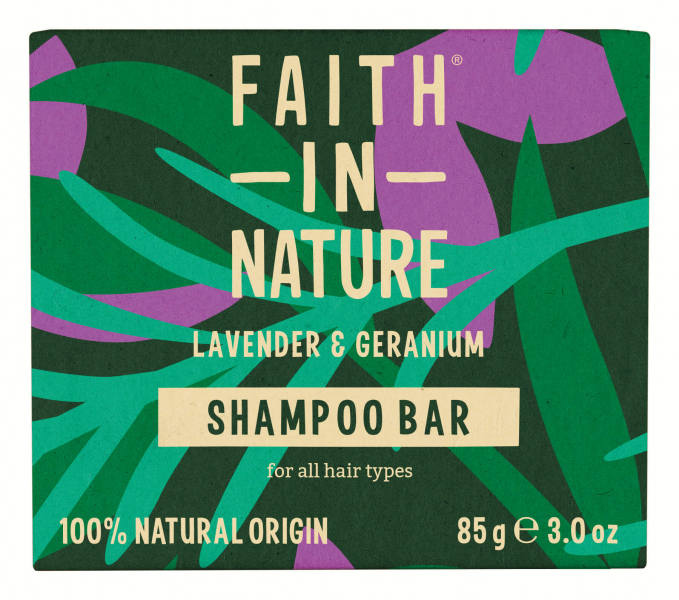 Натуральний твердий шампунь з лавандою та геранню Faith In Nature, 85 г