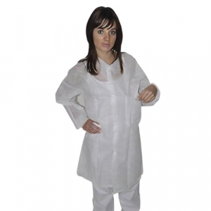 Нетканный халат на кнопках с карманами Medicom общего назначения (белый)