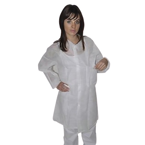 Нетканный халат на кнопках с карманами Medicom общего назначения (белый)