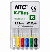K file 15-40, ассорти, 21 мм (NIC) Ручные файлы, 6 шт
