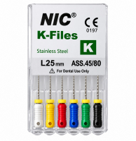 K file 45-80, ассорти, 25 мм (NIC) Ручные файлы, 6 шт