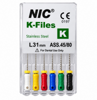 K file 45-80, ассорти, 31 мм (NIC) Ручные файлы, 6 шт