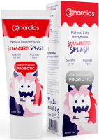 Детская зубная паста Nordics Kids Strawberry Splash, 50 мл (клубника с пробиотиком, от 0 лет)