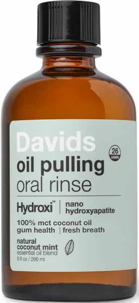 Ополіскувач для ротової порожнини Davids Hydroxi Oil Pulling Oral rinse, 266 мл (на основі 100% MCT кокосової олії, з наногідроксиапатитом)