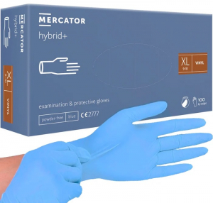 Перчатки виниловые Mercator Medical Hybrid Plus, 50 пар (синие, 4,8 г, без пудры)
