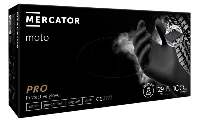 Рукавички нітрилові Mercator Medical Ideall Nitrile Moto Long, 50 пар (чорні, 8,6 г, без пудри)
