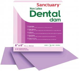 Коффердам без латексу Sanctuary Dental Dam 152х152 мм, 15 шт (пурпурний, м'ятний) середній (0,25 мм)
