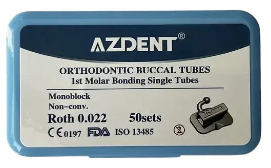 Щечные трубки на 1й неконвертируемый моляр Azdent, Roth 022, с лазерной маркировкой, 200 шт