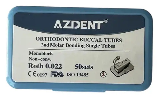 Щечные трубки на 2й моляр неконвертируемые Azdent, Roth 022, с лазерной маркировкой, 200 шт