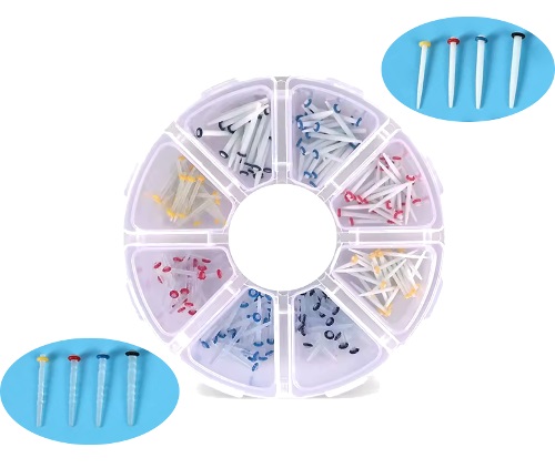 Штифти скловолоконні з рифленням та маркуванням 010203-A2, набір - 200 шт.(100 шт прозорих з рифленням + 100 шт білих прямих), асорти