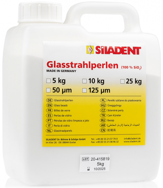 Стеклянные шарики Siladent Glasstrahlperlen (зерно 50 мкм, канистра 5 кг)