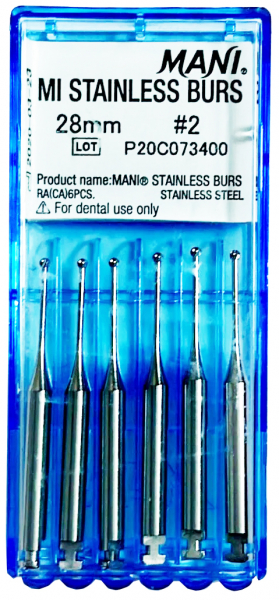 Stainless Burs MI, 28 мм (Mani) Стальные микроинвазивные боры, под эндодонтический наконечник, 6 шт