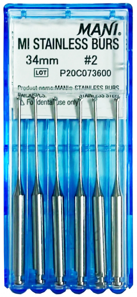 Stainless Burs MI, 34 мм (Mani) Стальные микроинвазивные боры, под эндодонтический наконечник, 6 шт