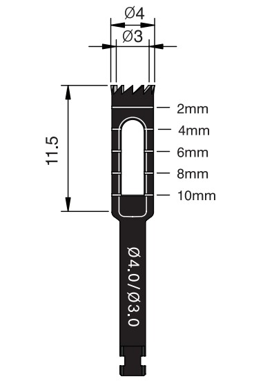 Трепан Osung TPHB-B4, (d - вн. 3 мм, зовніш. 4 мм, L - 11,5 мм (для кутового наконечника)