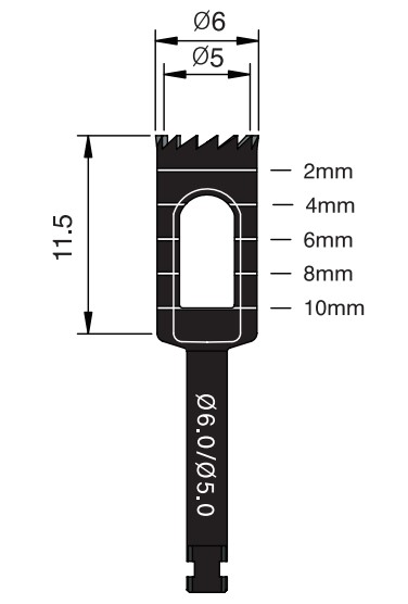 Трепан Osung TPHB-B6, (d - вн. 5 мм, зовніш. 6 мм, L - 11,5 мм (для кутового наконечника)