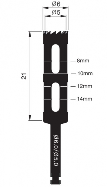 Трепан Osung TPHB-M6, (d - вн. 5 мм, зовніш. 6 мм, L - 21 мм (для кутового наконечника)