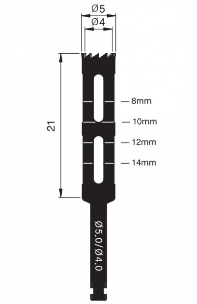 Трепан Osung TPHB-M5, (d - вн. 4 мм, внеш. 5 мм, L - 21 мм (для углового наконечника)