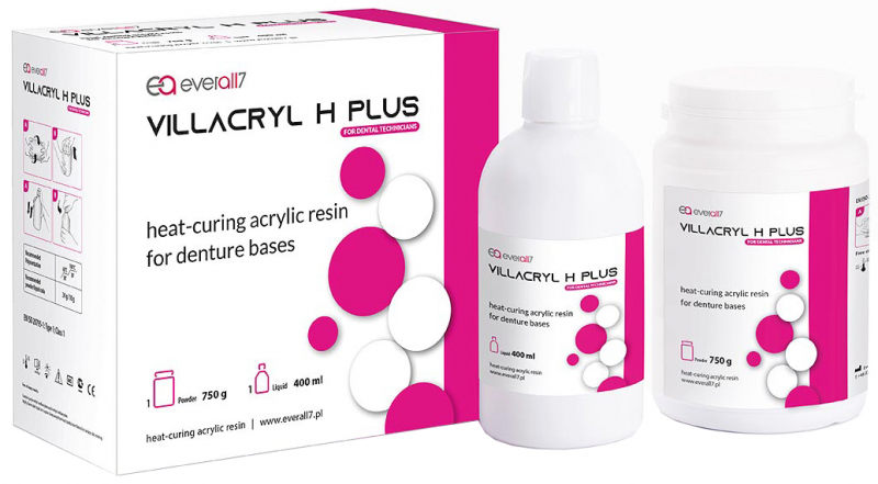 Villacryl H Plus, V2 - молочно-розовый с прожилками (Zhermapol) Материал для базисных протезов горячей полимеризации, 750 г + 400 мл (50 полных протезов)