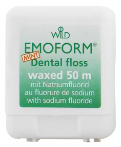 Зубная нить (флосс) EMOFORM (Wild Pharma) вощеная, с фторидом натрия и мятой, 50 м