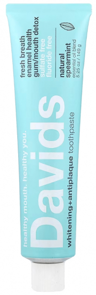 Зубная паста Davids Whitening + antiplaque premium, зеленая мята, 149 г (для отбеливания зубов и устранения зубного налета) 861226000041