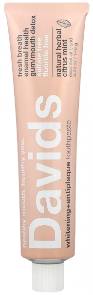 Зубная паста Davids Whitening+antiplaque premium, травяная цитрусовая мята, 149 г (для отбеливания зубов и устранения зубного налета) 861226000034